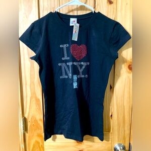 Girls size XL “I ❤️ NY” rhinestone-embellished short sleeved t-shirt